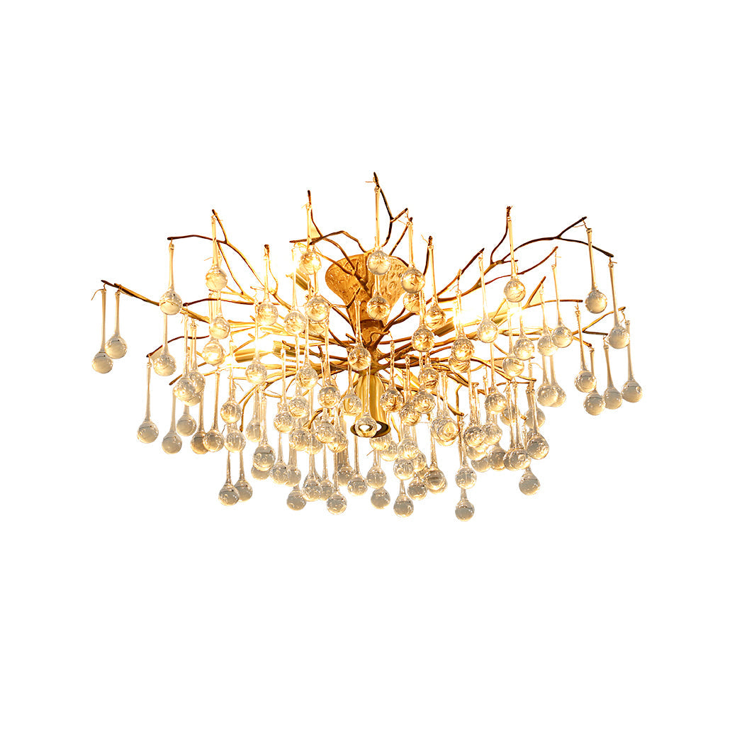 Crystal Glass Ceiling Light  Brass Frame with Droplet Pendants - Product detail 17