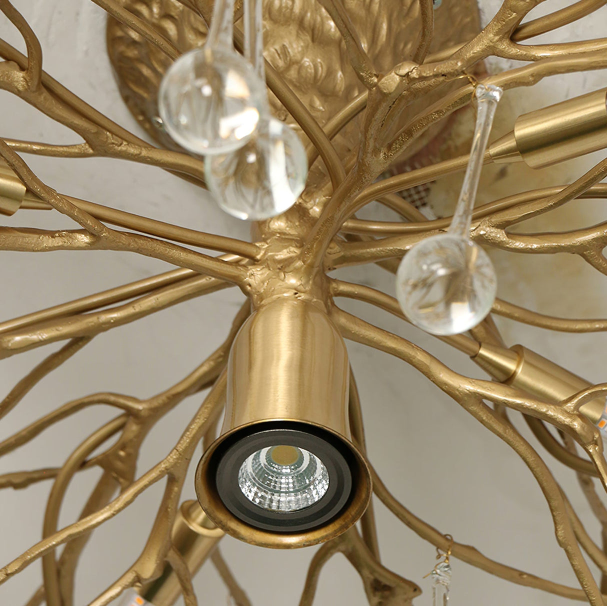 Crystal Glass Ceiling Light  Brass Frame with Droplet Pendants - Product detail 12
