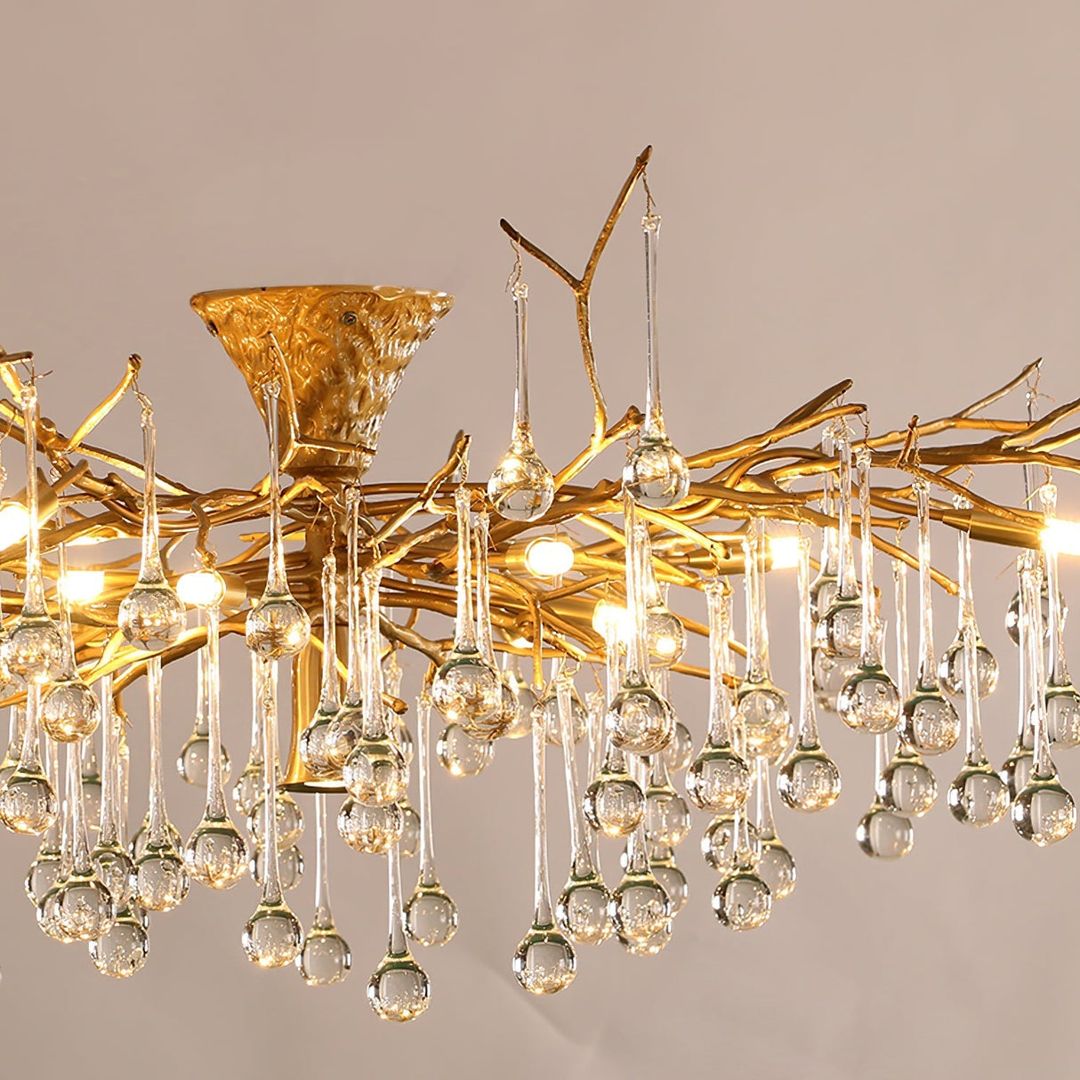 Crystal Glass Ceiling Light  Brass Frame with Droplet Pendants - Product detail 13