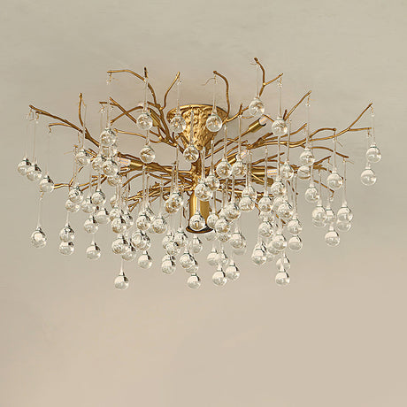 Crystal Glass Ceiling Light  Brass Frame with Droplet Pendants - Product detail 19