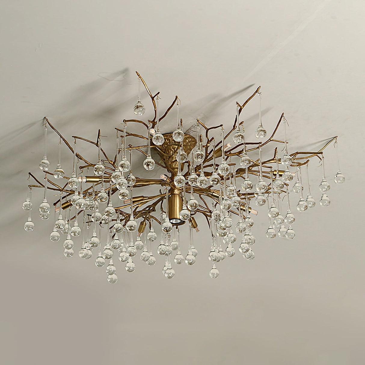 Crystal Glass Ceiling Light  Brass Frame with Droplet Pendants - Product detail 16