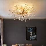 Crystal Glass Ceiling Light  Brass Frame with Droplet Pendants - Product detail 6