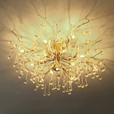 Crystal Glass Ceiling Light  Brass Frame with Droplet Pendants - Product detail 9