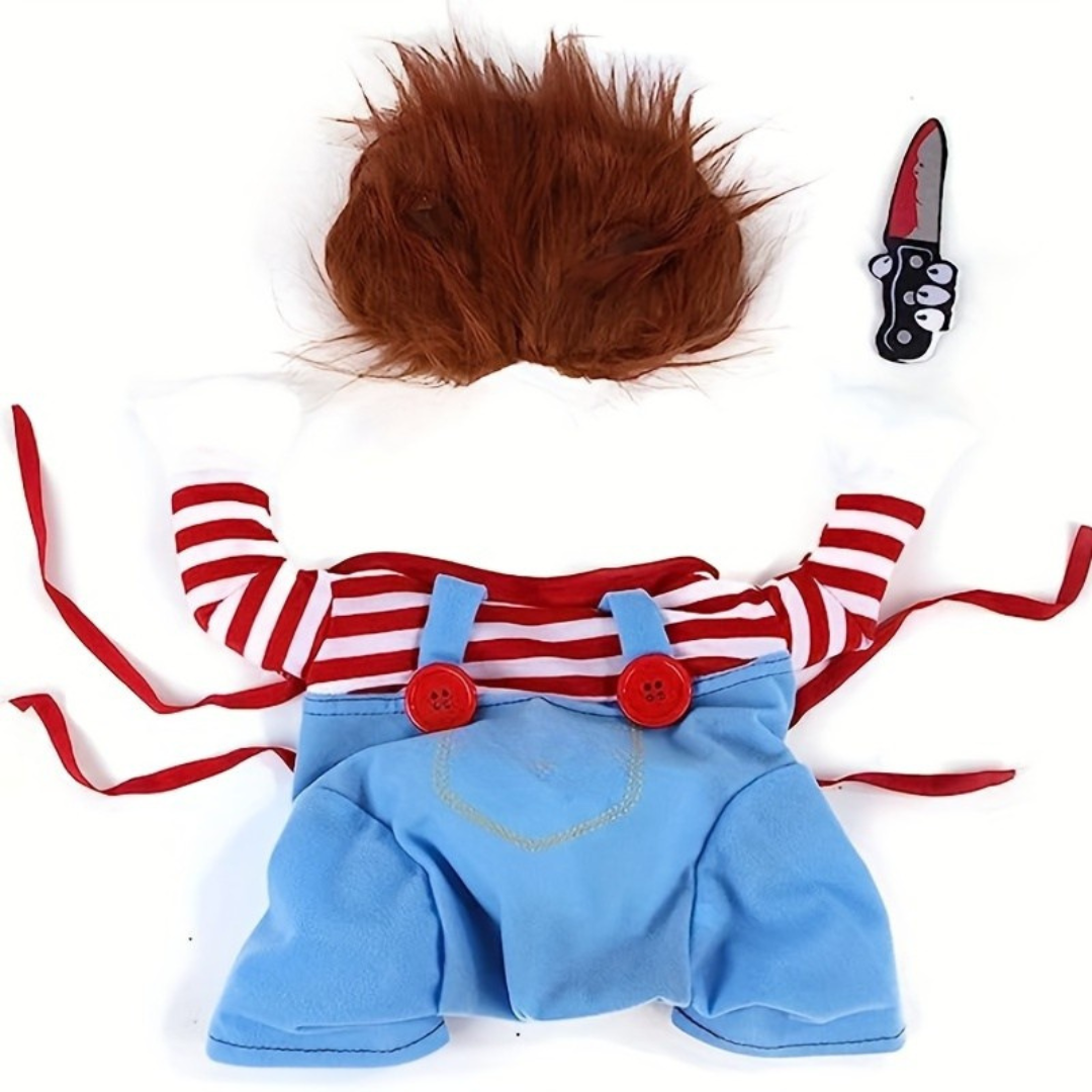 Pet Halloween Costume  Striped Overalls with Wig Design - Product example