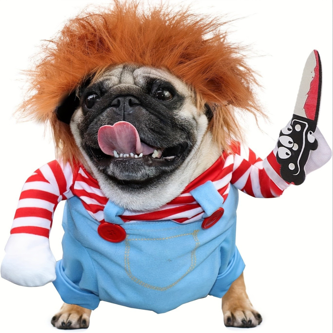 Pet Halloween Costume  Striped Overalls with Wig Design - Product detail 5