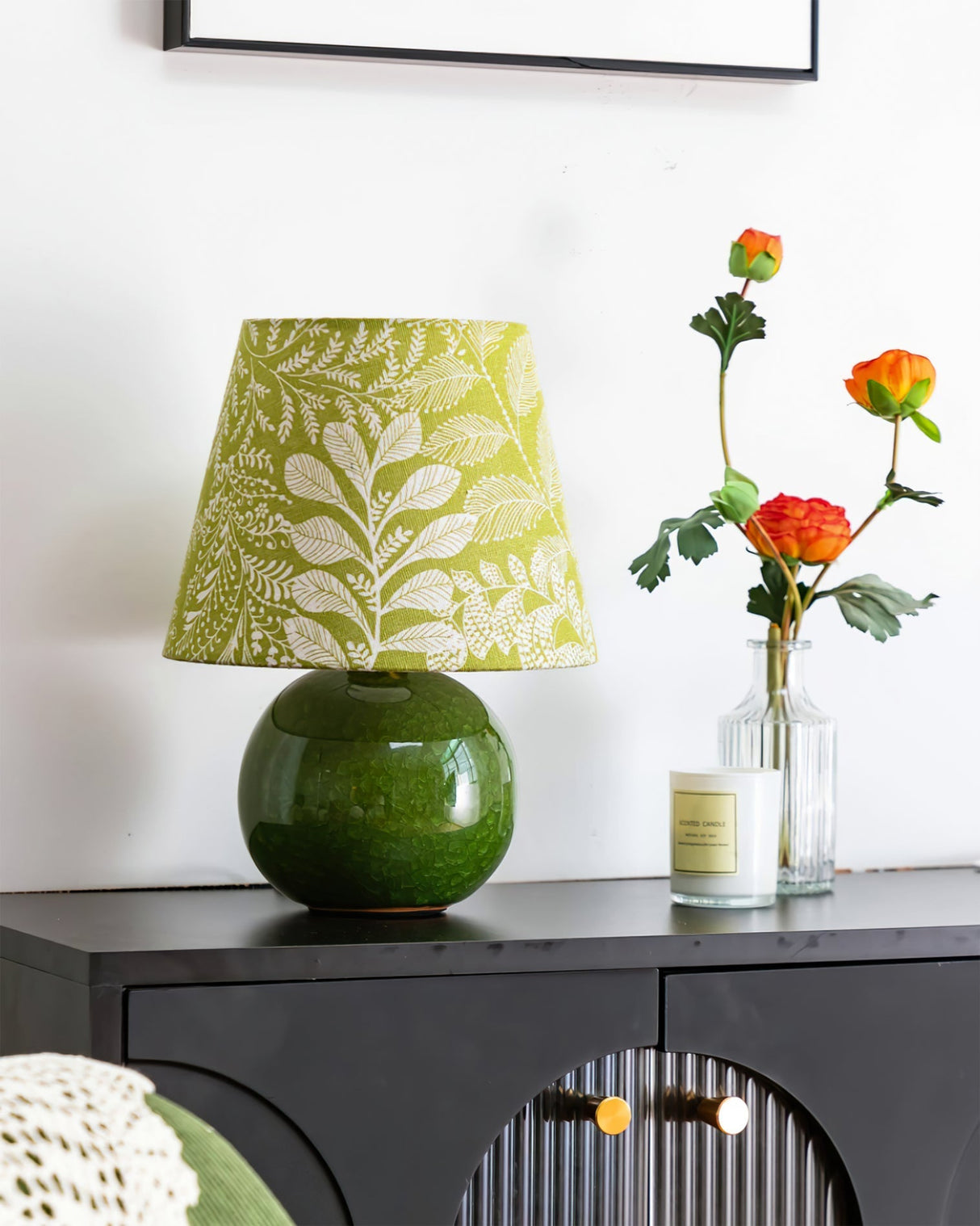 Botanical Table Lamp  Green Ceramic Base With Leaf Pattern Shade - Product detail 4