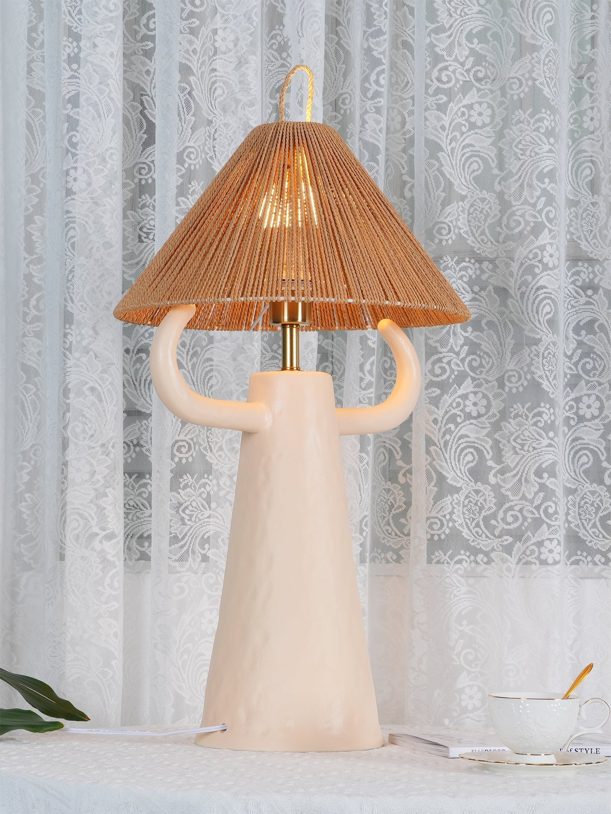 Ceramic Table Lamp  Raffia Shade Natural Design - Product detail 7