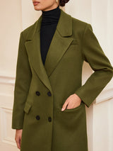 Double Breasted Long Coat  Olive Green Wool Blend - Product detail 5