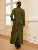 Double Breasted Long Coat  Olive Green Wool Blend - Product detail 6