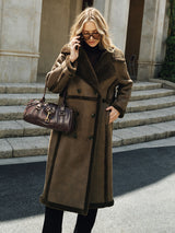 Double Breasted Longline Coat  Fleece Lined Faux Leather - Product example