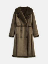 Double Breasted Longline Coat  Fleece Lined Faux Leather - Product detail 8