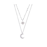Celestial Double Necklace  Sterling Silver Moon Star Design - Detailed view