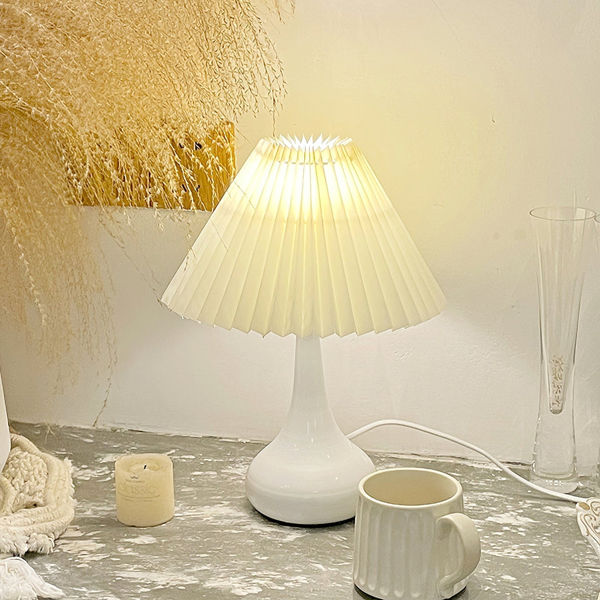 Modern Table Lamp  Black Base With Pleated Shade - Product example