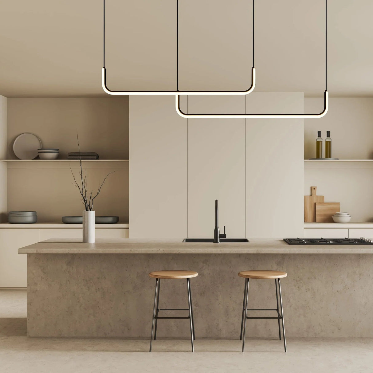 Modern Linear Pendant Light  Black LED Bar Design - Detailed view