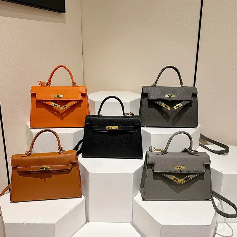 Designer Leather Crossbody Bag  Gold Hardware  Structured Silhouette - Product example