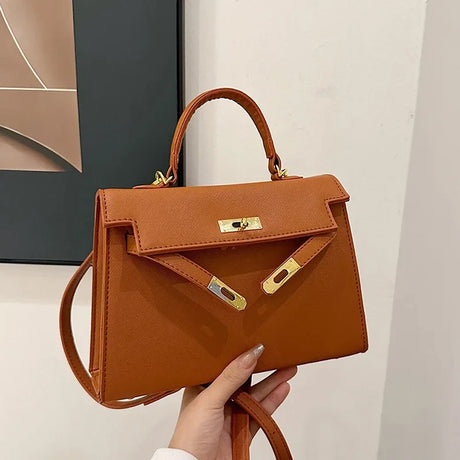 Luxury Leather Mini Bag  Structured Orange Design With Gold Hardware - Product detail 7