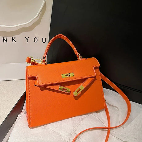 Luxury Leather Mini Bag  Structured Orange Design With Gold Hardware - Product detail 6
