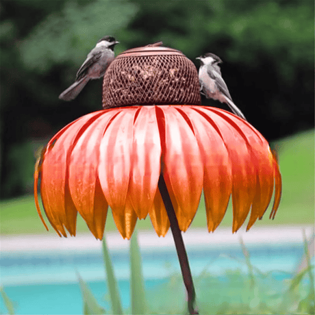 Garden Bird Feeder  Metal Sunflower Design with Pink Petals - Product detail 6