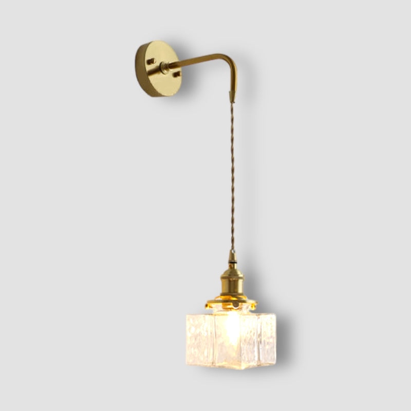 Vintage Wall Sconce  Brass Cube Glass Shade - Product detail 14