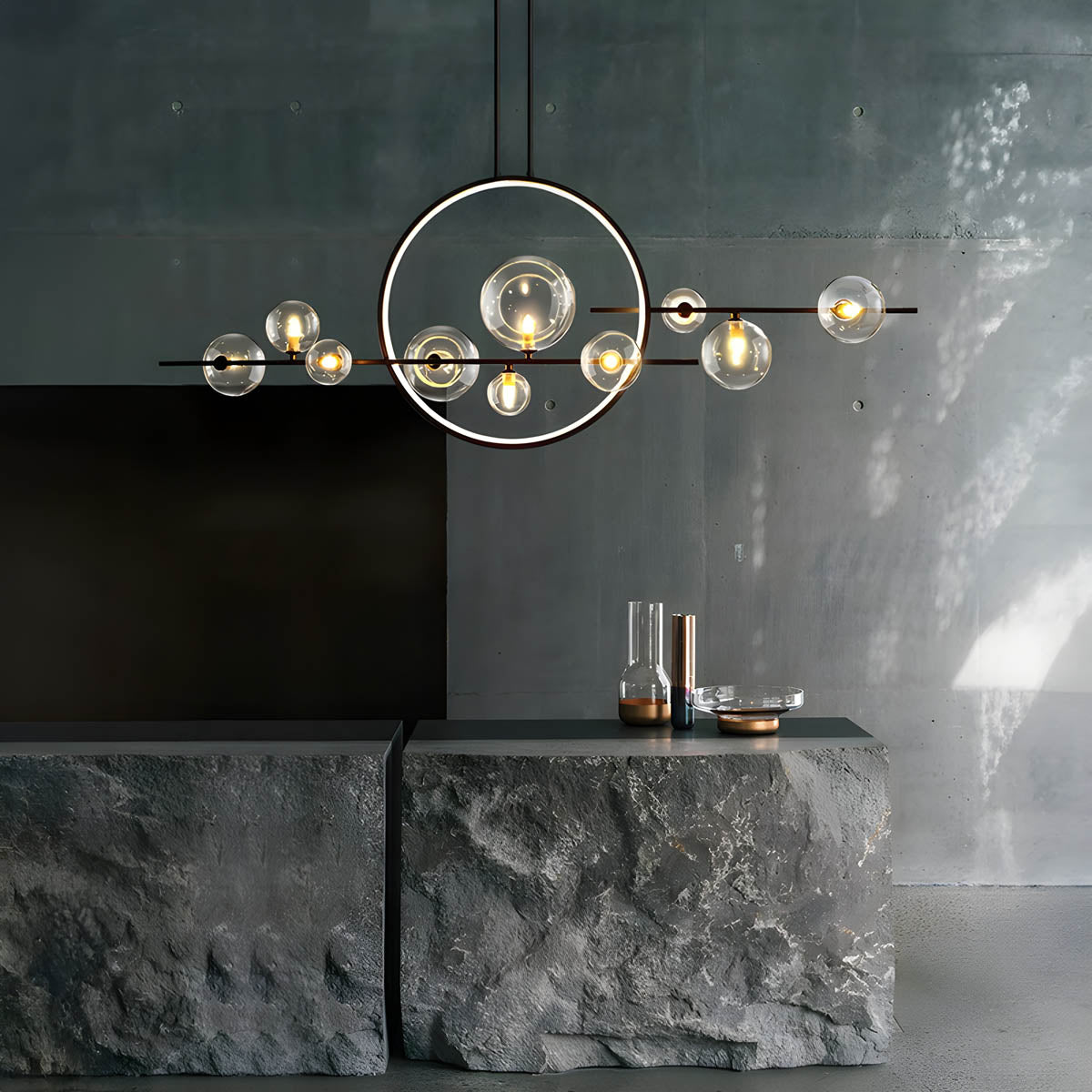 Modern LED Ceiling Chandelier  Floating Glass Spheres Design - Detailed view