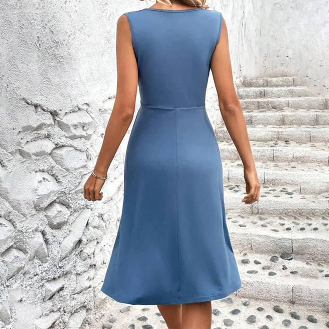 Floral Summer Dress  Navy Blue V-Neck A-Line Design - Product detail 6