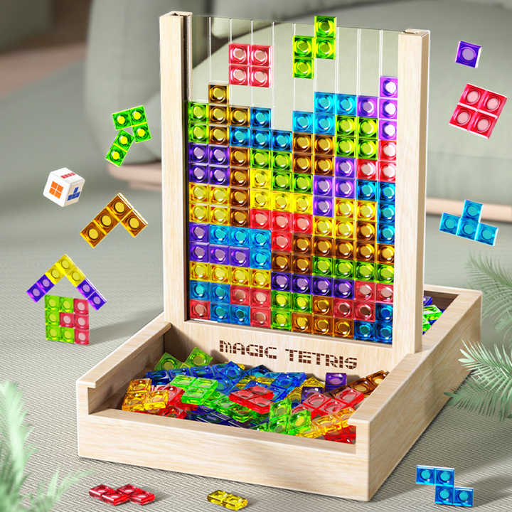 Wooden Tetris Board Game  Colorful Educational Puzzle Set - Product showcase