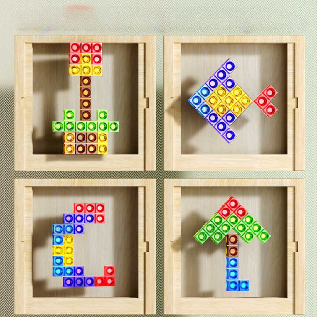 Wooden Tetris Board Game  Colorful Educational Puzzle Set - Product example