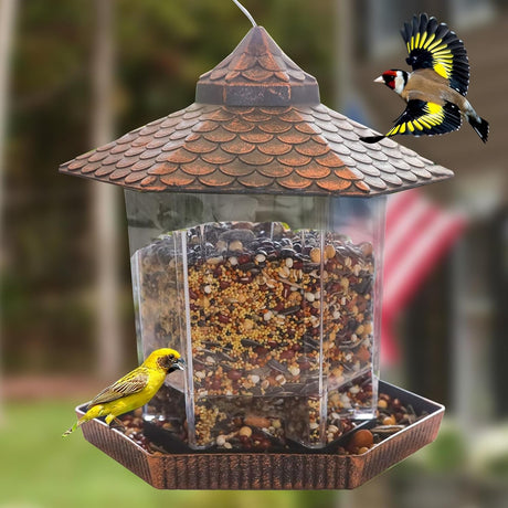 Hanging Bird Feeder  Copper Roof Weather Resistant Design - Product showcase