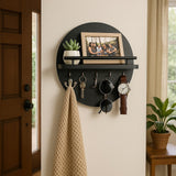 Round Wall Key Holder  Dark Wood Grain with Display Shelf - Detailed view