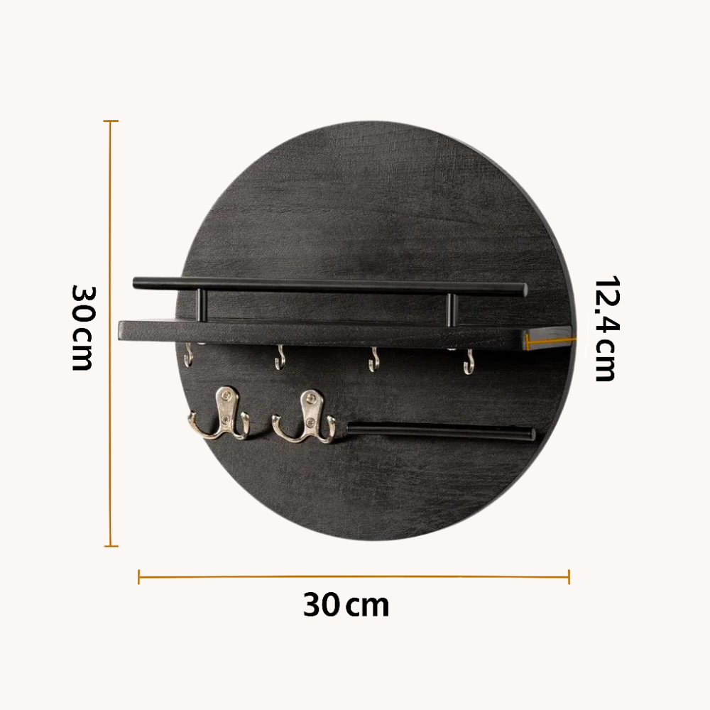 Round Wall Key Holder  Dark Wood Grain with Display Shelf - Product detail 5