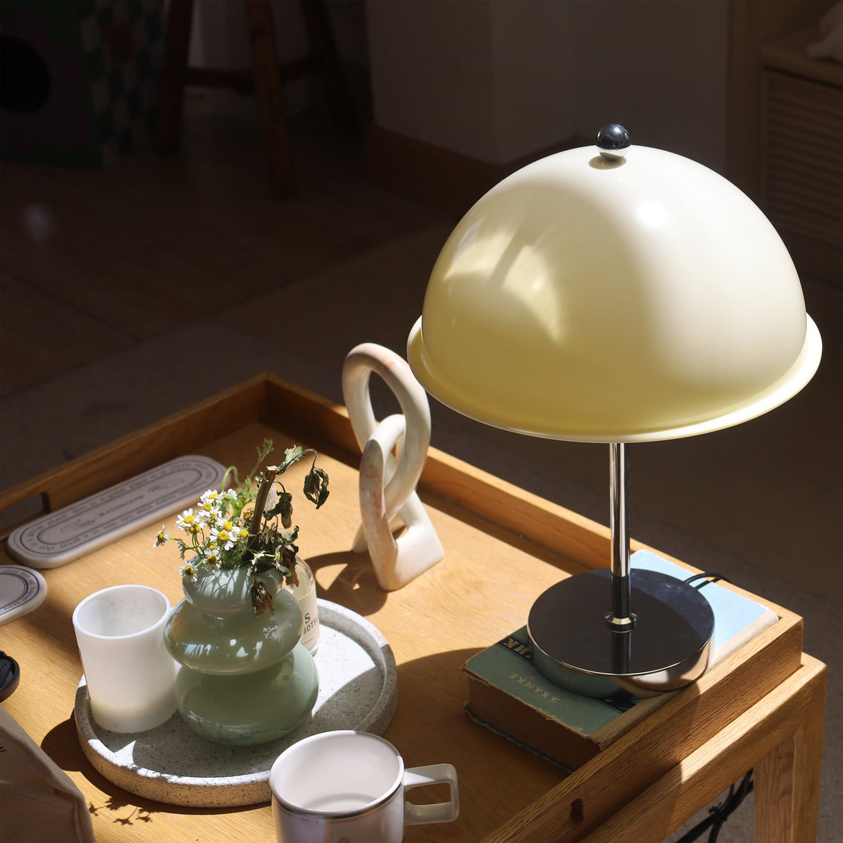 Modern Table Lamp  Aqua Dome Shade With Chrome Base - Product detail 4