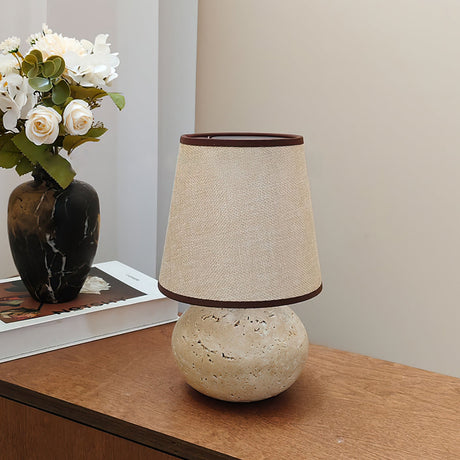 Travertine Table Lamp  Natural Stone Base With Linen Shade - Product detail 4