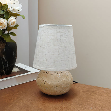 Travertine Table Lamp  Natural Stone Base With Linen Shade - Product detail 7