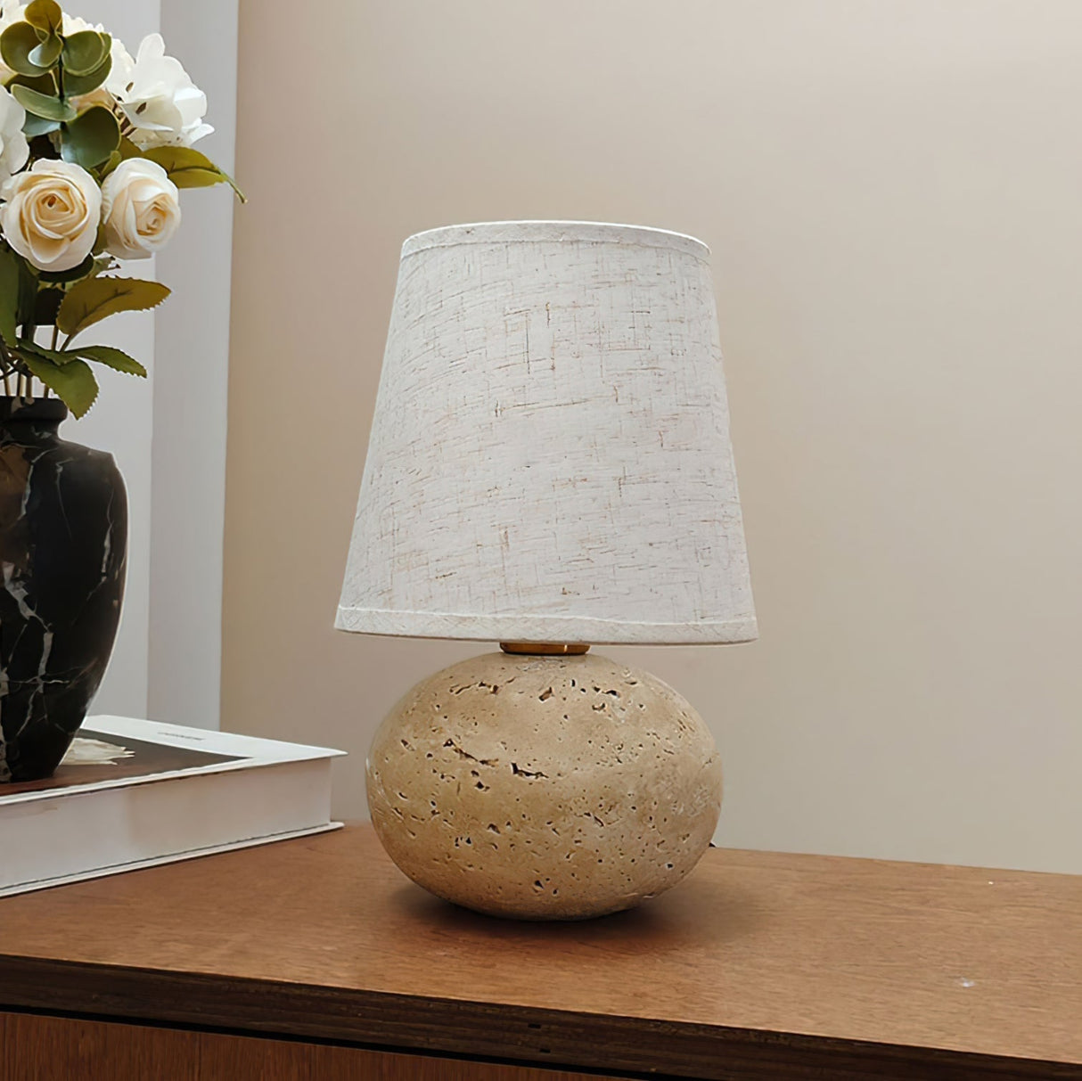 Travertine Table Lamp  Natural Stone Base With Linen Shade - Product detail 8
