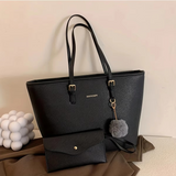 Designer Tote Bag  Brown Leather With Pom Charm - Product example