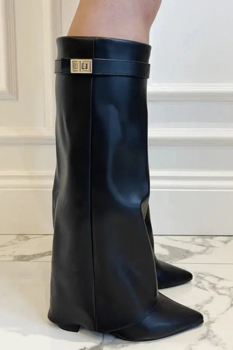 Suede Knee High Boots  Classic Beige With Gold Buckle Detail - Product detail 10