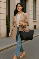 Classic Nylon Tote Bag  Brown Leather Trim With Gold Hardware - Product detail 6