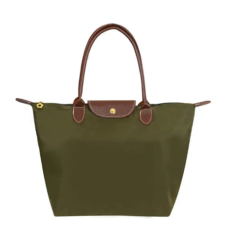 Classic Nylon Tote Bag  Brown Leather Trim With Gold Hardware - Product detail 9