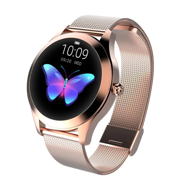 Smart Fitness Watch  Rose Gold Mesh Band Display - Product showcase