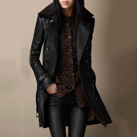 Womens Winter Coat  Tailored Black Double-Breasted Design - Product showcase