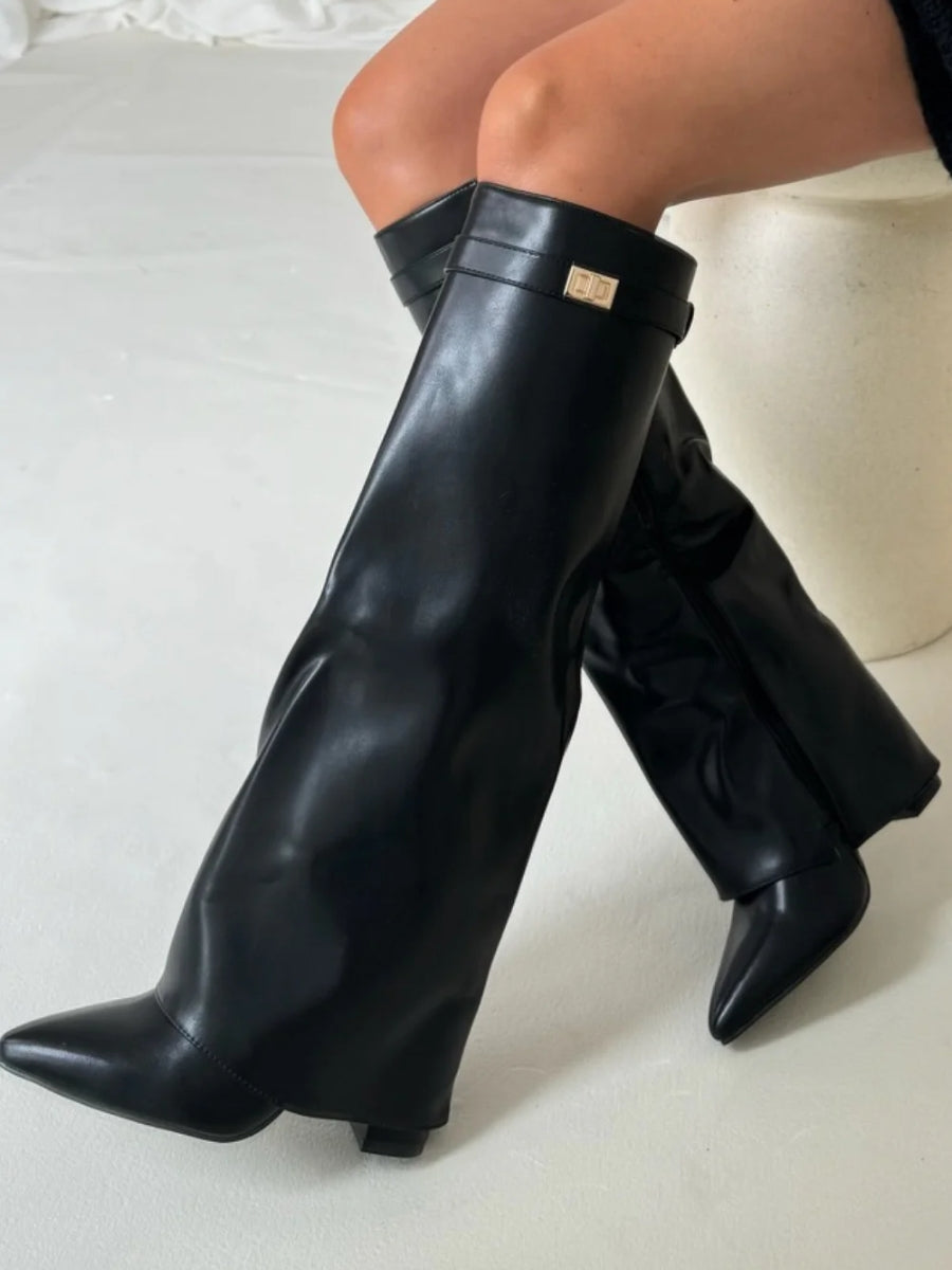 Classic Suede Knee High Boots  Black with Gold Hardware - Product detail 11