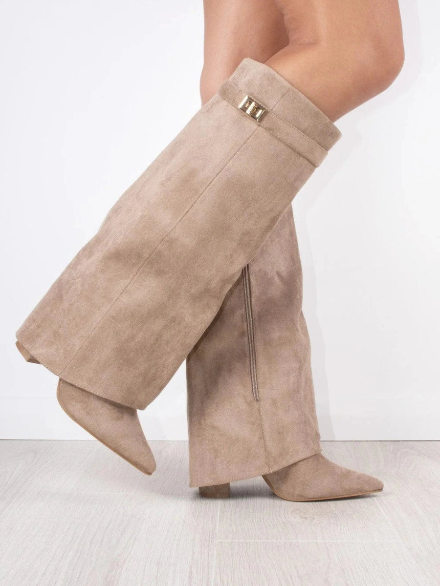Classic Suede Knee High Boots  Black with Gold Hardware - Product detail 7