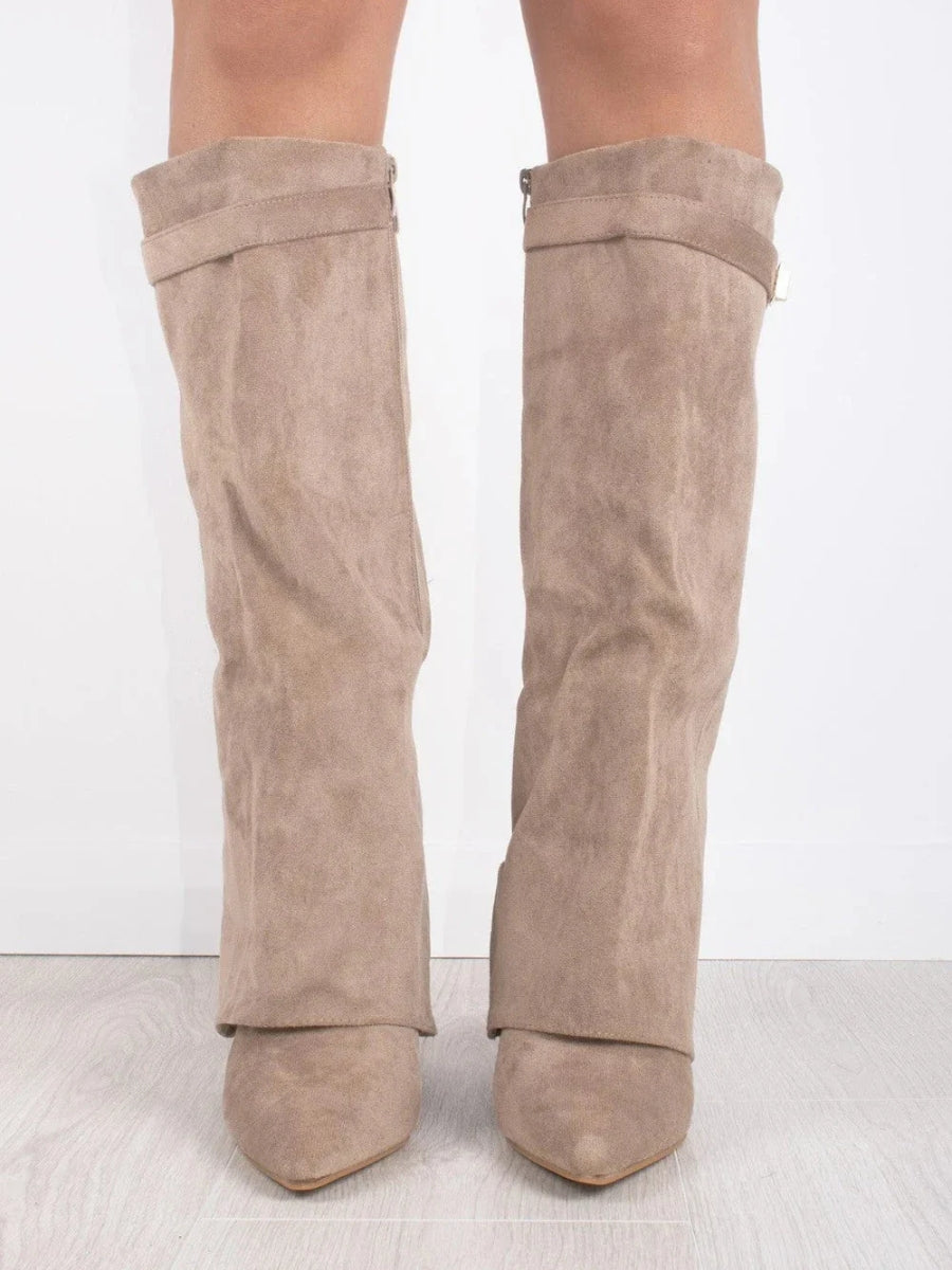 Classic Suede Knee High Boots  Black with Gold Hardware - Product detail 8