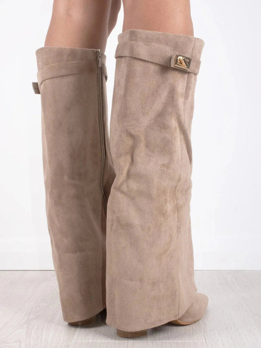 Classic Suede Knee High Boots  Black with Gold Hardware - Product detail 9