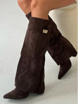 Classic Suede Knee High Boots  Black with Gold Hardware - Product detail 10