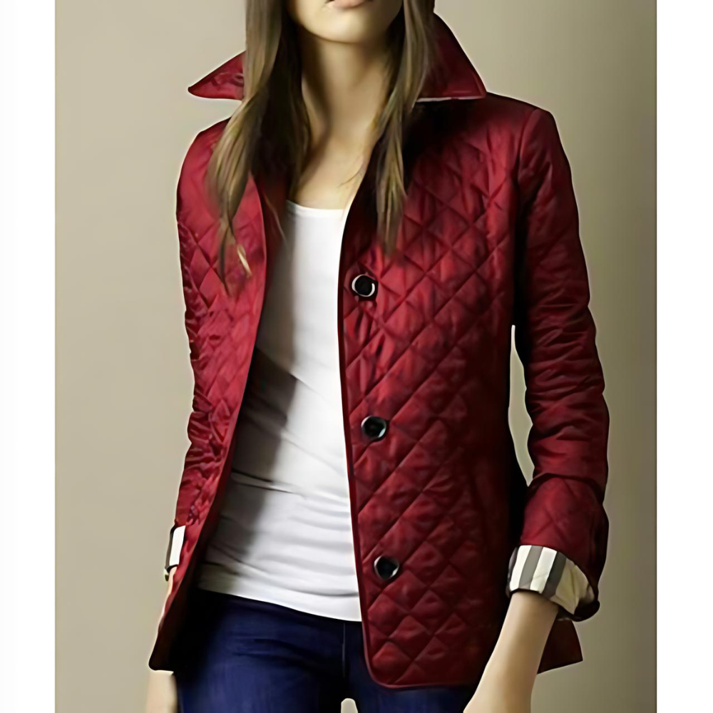 Quilted Cotton Jacket  Diamond Pattern Burgundy Design - Product showcase