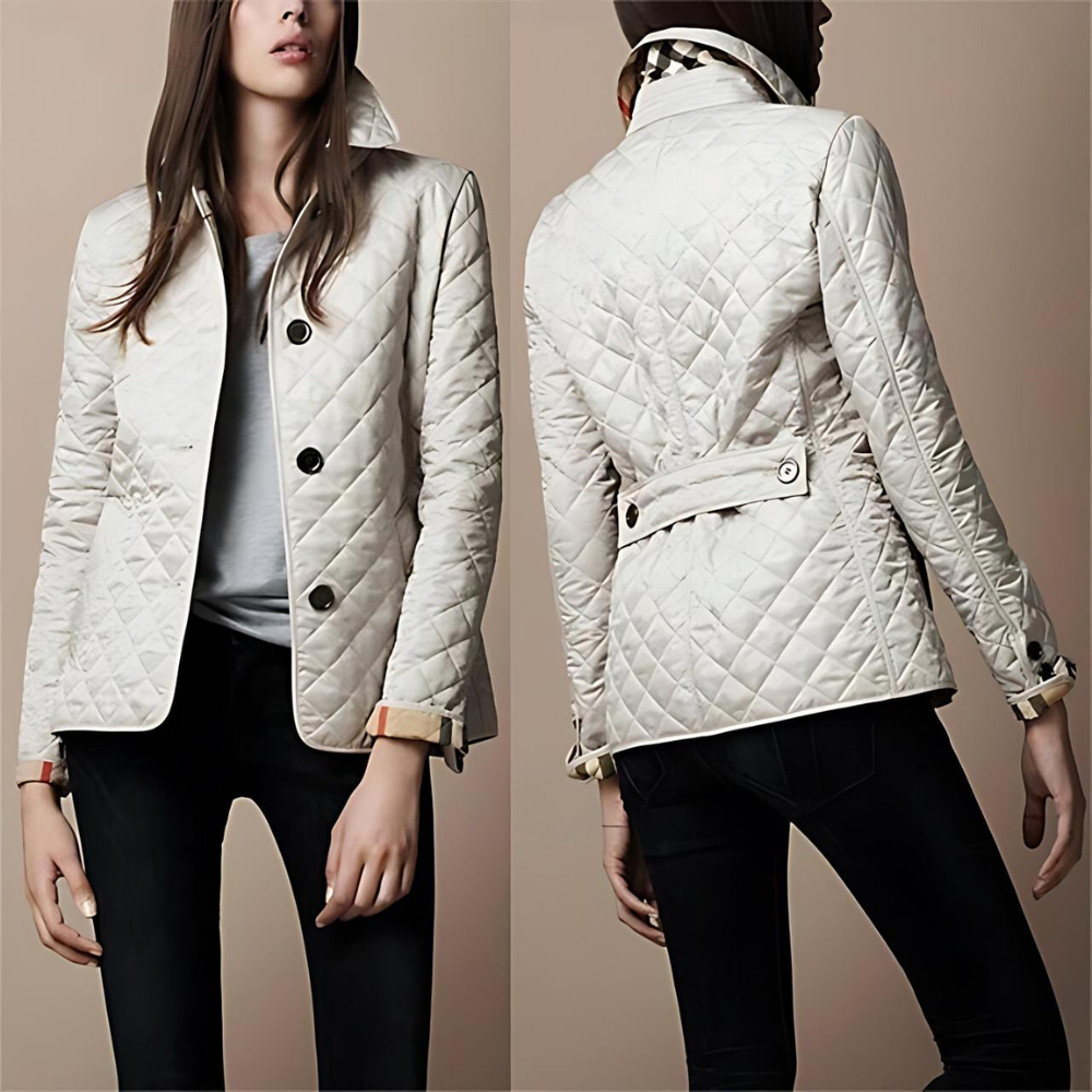 Quilted Cotton Jacket  Diamond Pattern Burgundy Design - Detailed view