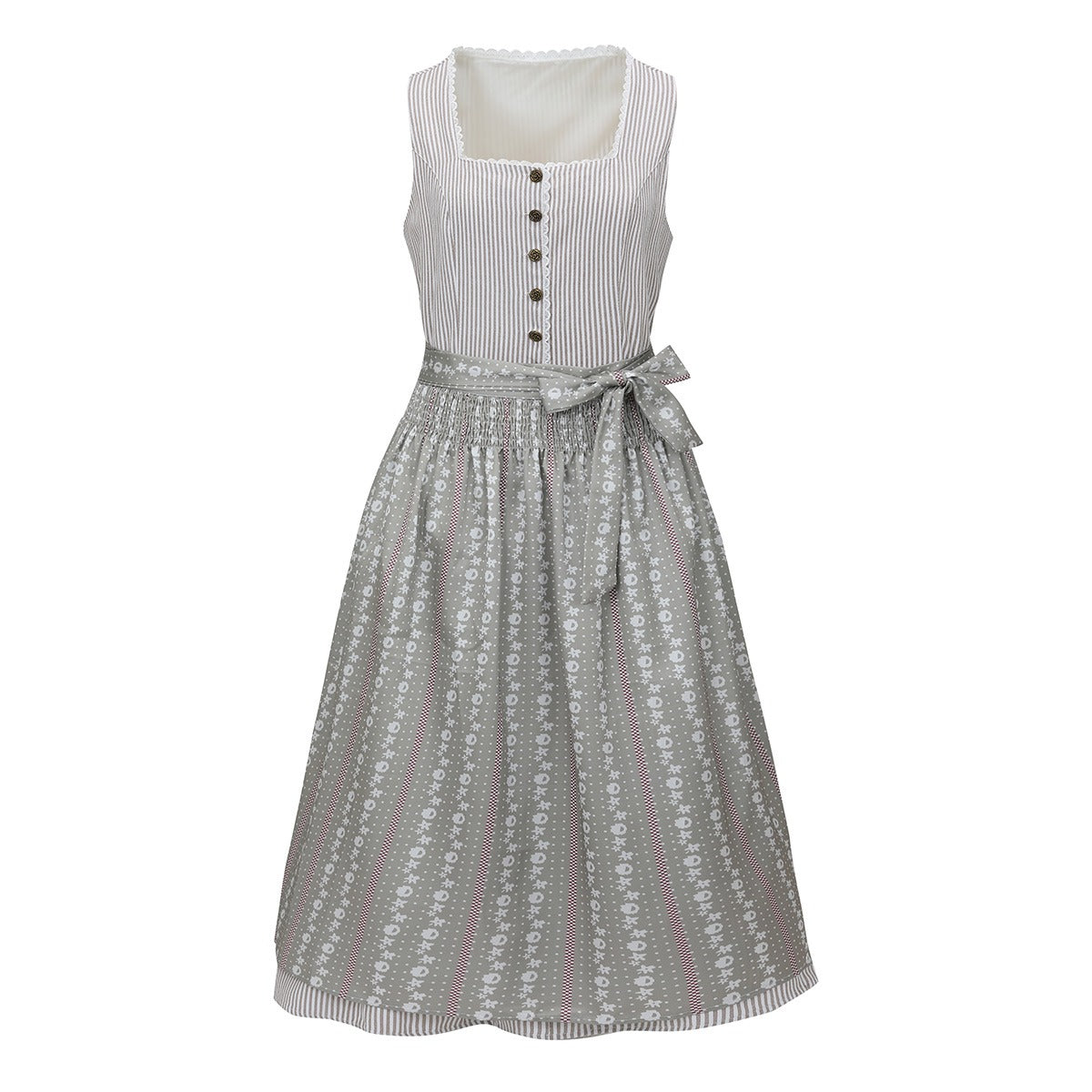 Traditional Dirndl Dress  Striped Bodice With Floral Skirt - Product showcase