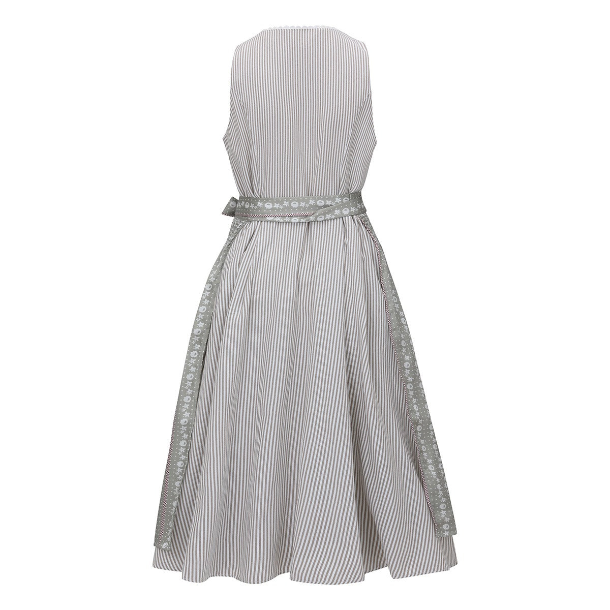 Traditional Dirndl Dress  Striped Bodice With Floral Skirt - Detailed view