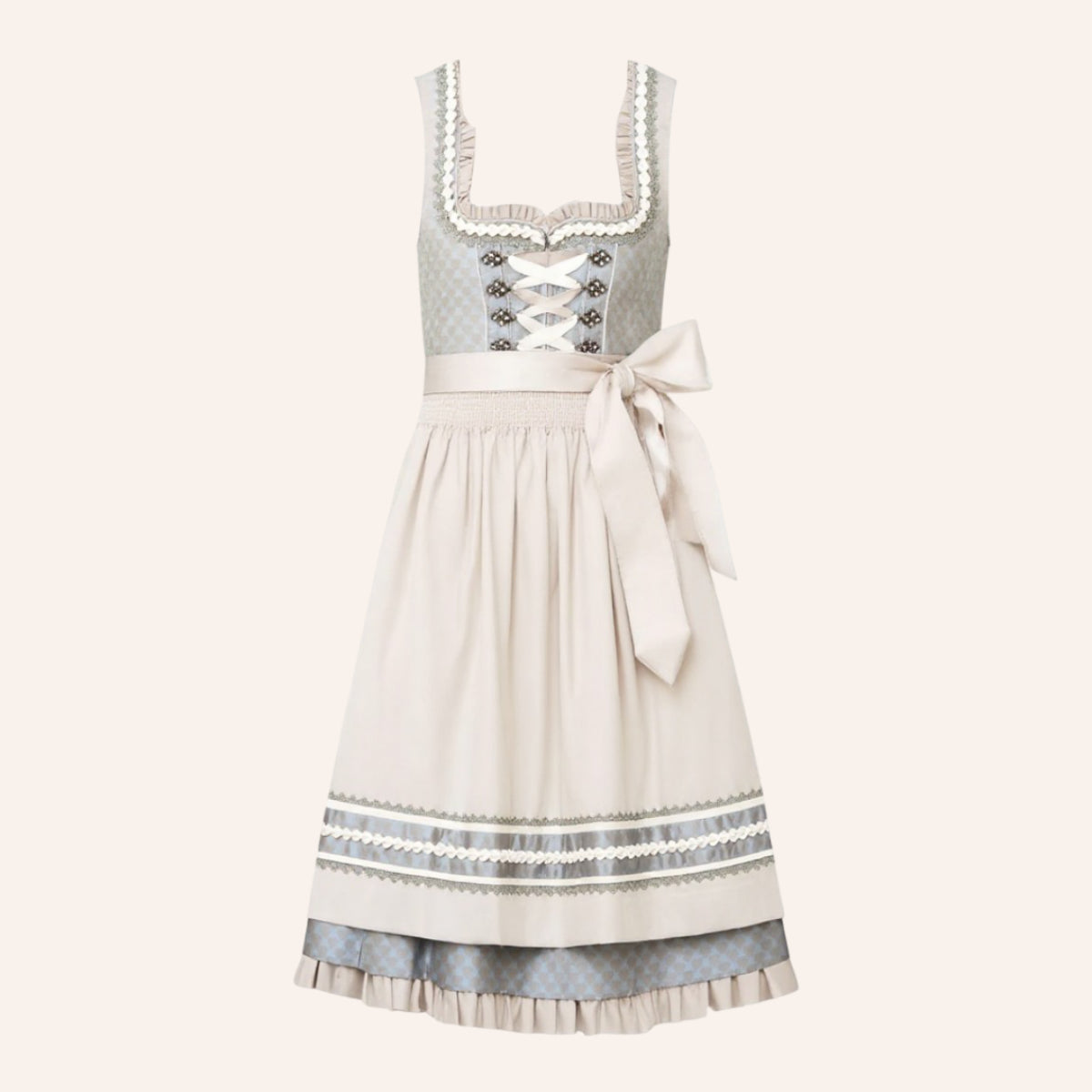 Traditional Dirndl Dress  Grey Floral Pattern with White Apron - Product example